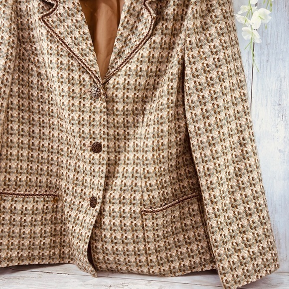 Vintage Alfred Dunner Blazer Tweed Women's 14 Tan Brown With Front Pockets - Picture 5 of 12